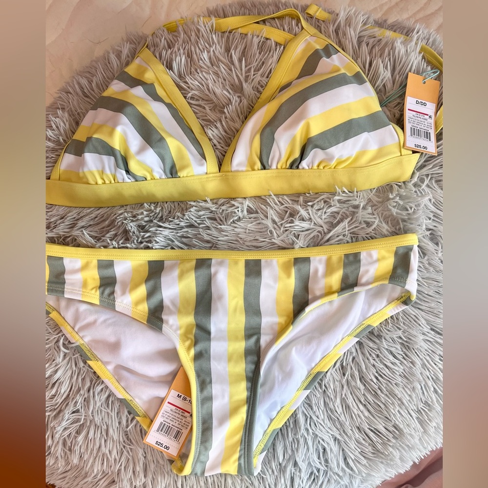 Kona Sol Yellow/Gray Striped Hipster Bikini